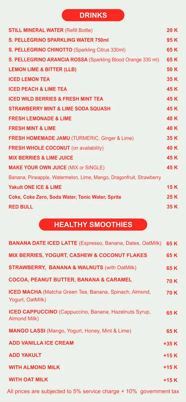 Bella Ciao Drinks Menu | Gili Air