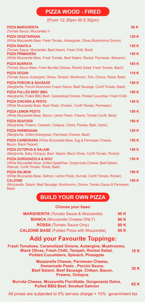 Bella Ciao Pizza Menu | Gili Air